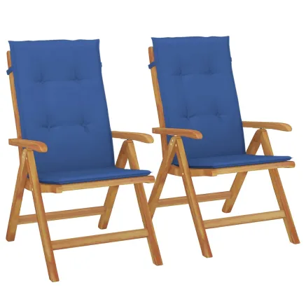 Chaises de jardin inclinables lot de 2 et coussins teck massif 2