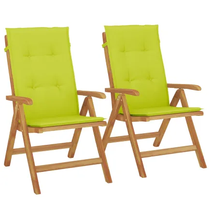 Chaises de jardin inclinables lot de 2 et coussins teck massif 2