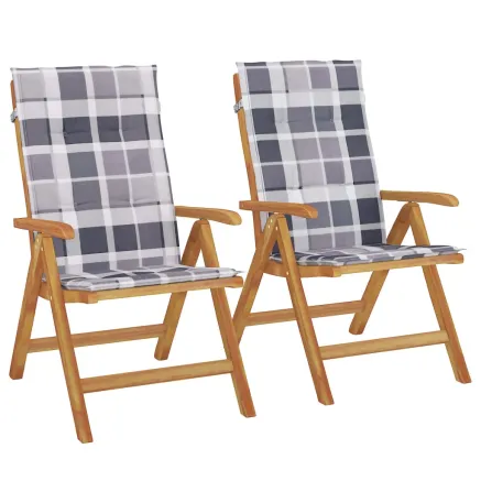 Chaises de jardin inclinables lot de 2 et coussins teck massif 2