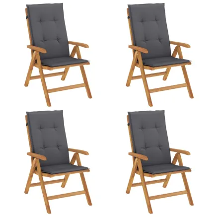 Chaises de jardin inclinables lot de 4 et coussins bois teck 2