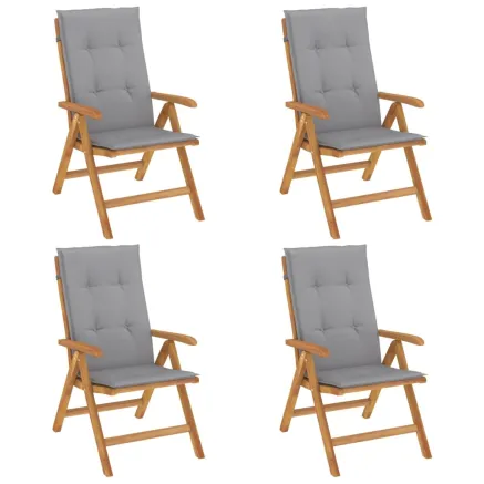 Chaises de jardin inclinables lot de 4 et coussins bois teck 2