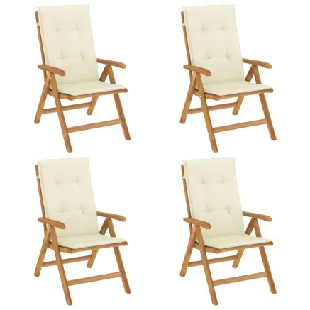 Chaises de jardin inclinables lot de 4 et coussins bois teck 2