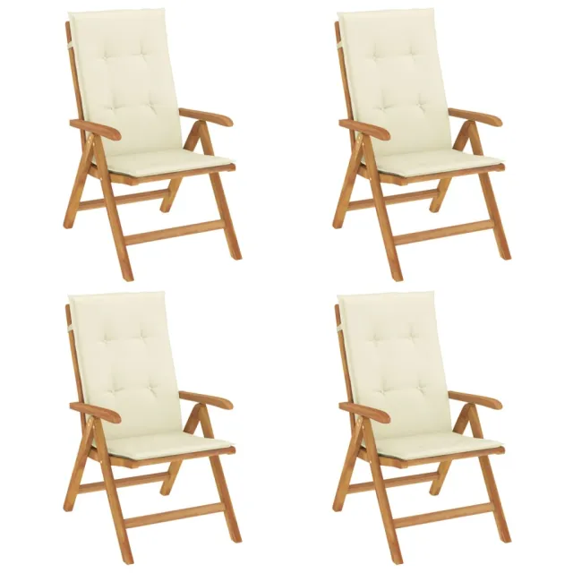 Chaises de jardin inclinables lot de 4 et coussins bois teck