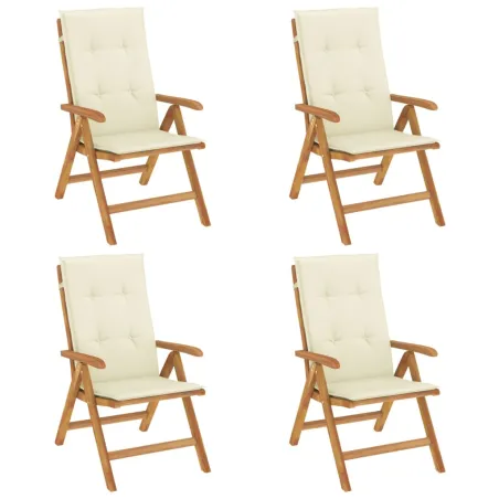 Chaises de jardin inclinables lot de 4 et coussins bois teck