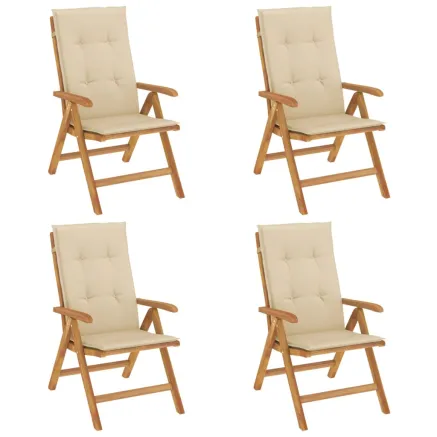 Chaises de jardin inclinables lot de 4 et coussins bois teck 2