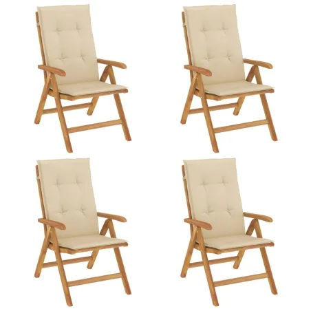 Chaises de jardin inclinables lot de 4 et coussins bois teck