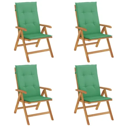 Chaises de jardin inclinables lot de 4 et coussins bois teck 2