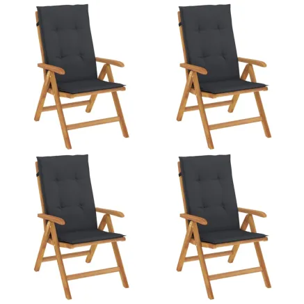 Chaises de jardin inclinables lot de 4 et coussins bois teck 2