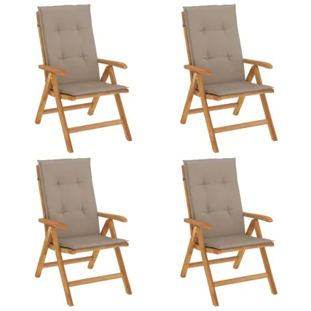 Chaises de jardin inclinables lot de 4 et coussins bois teck 2