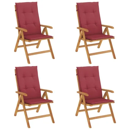 Chaises de jardin inclinables lot de 4 et coussins bois teck 2