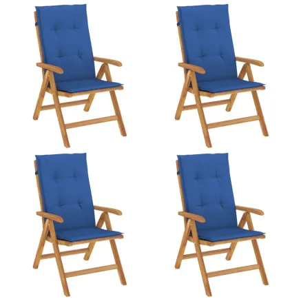 Chaises de jardin inclinables lot de 4 et coussins bois teck 2