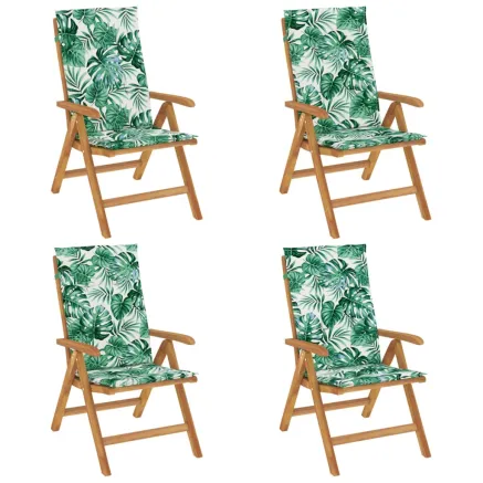 Chaises de jardin inclinables lot de 4 et coussins bois teck 2