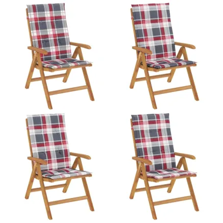 Chaises de jardin inclinables lot de 4 et coussins bois teck 2