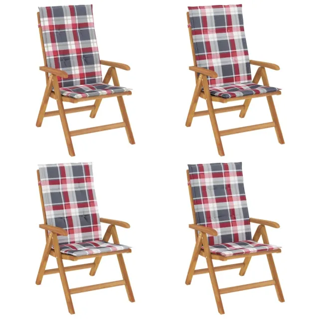 Chaises de jardin inclinables lot de 4 et coussins bois teck