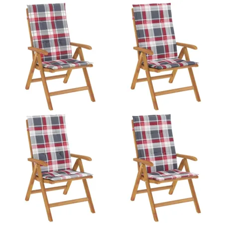 Chaises de jardin inclinables lot de 4 et coussins bois teck