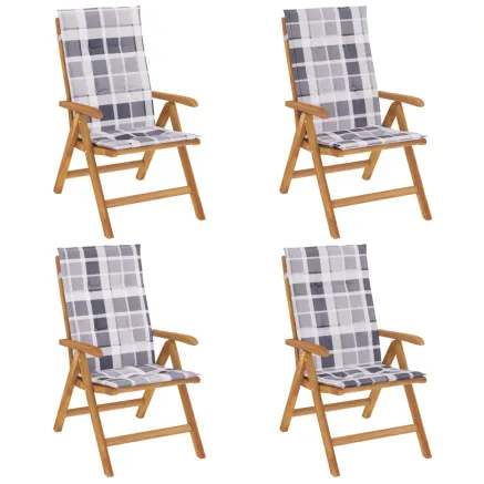 Chaises de jardin inclinables lot de 4 et coussins bois teck 2