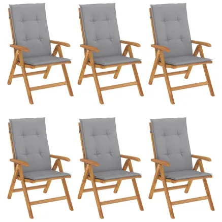 Chaises de jardin inclinables et coussins lot de 6 bois teck 2