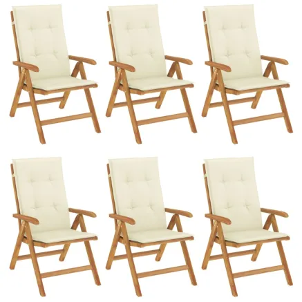 Chaises de jardin inclinables et coussins lot de 6 bois teck 2