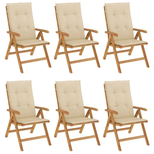 Chaises de jardin inclinables et coussins lot de 6 bois teck