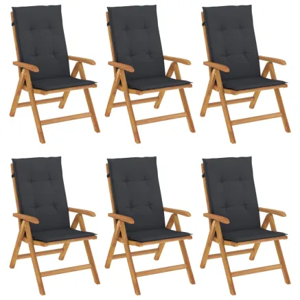 Chaises de jardin inclinables et coussins lot de 6 bois teck 2