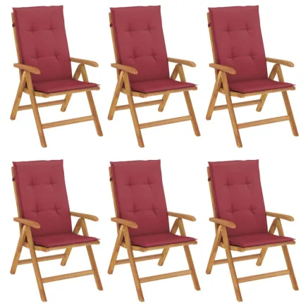 Chaises de jardin inclinables et coussins lot de 6 bois teck 2