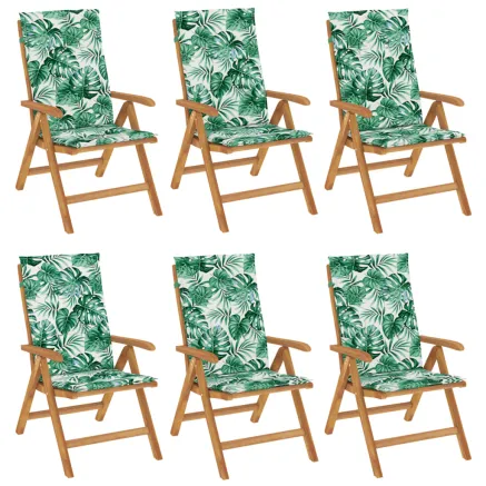 Chaises de jardin inclinables et coussins lot de 6 bois teck 2