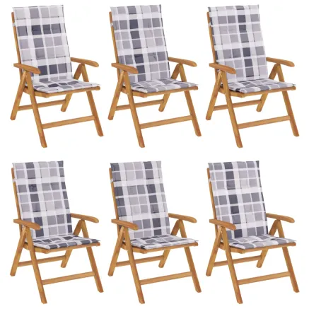 Chaises de jardin inclinables et coussins lot de 6 bois teck 2