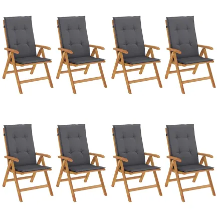 Chaises de jardin inclinables et coussins lot de 8 teck solide 2