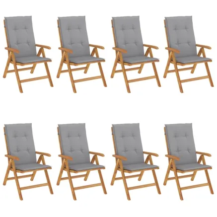 Chaises de jardin inclinables et coussins lot de 8 teck solide 2