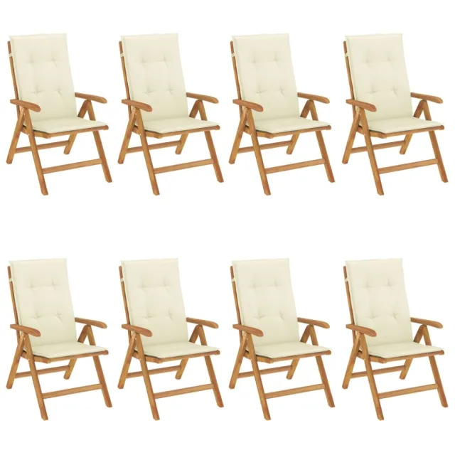 Chaises de jardin inclinables et coussins lot de 8 teck solide
