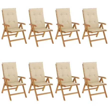 Chaises de jardin inclinables et coussins lot de 8 teck solide 2
