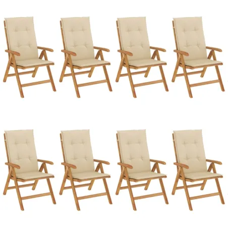 Chaises de jardin inclinables et coussins lot de 8 teck solide