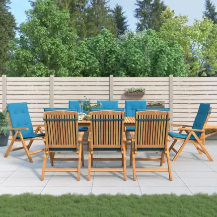 Chaises de jardin inclinables et coussins lot de 8 teck solide