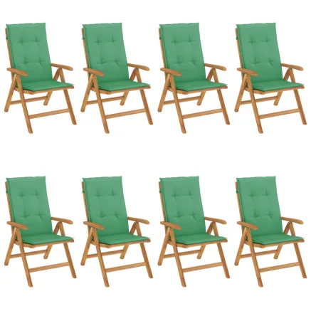 Chaises de jardin inclinables et coussins lot de 8 teck solide 2