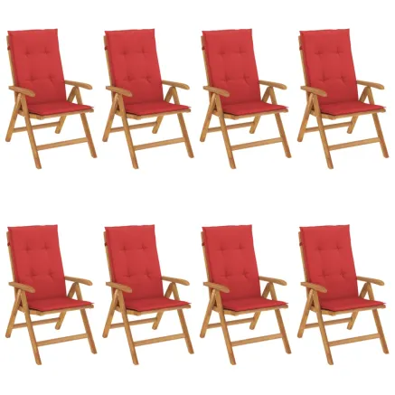 Chaises de jardin inclinables et coussins lot de 8 teck solide 2