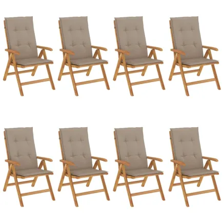 Chaises de jardin inclinables et coussins lot de 8 teck solide 2