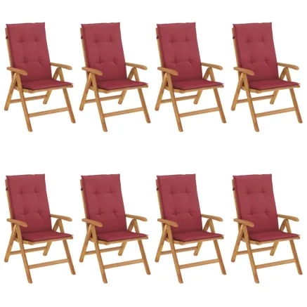 Chaises de jardin inclinables et coussins lot de 8 teck solide 2