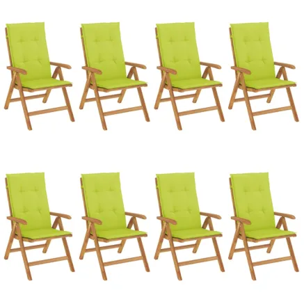 Chaises de jardin inclinables et coussins lot de 8 teck solide 2
