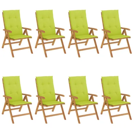 Chaises de jardin inclinables et coussins lot de 8 teck solide