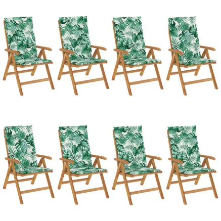 Chaises de jardin inclinables et coussins lot de 8 teck solide 2