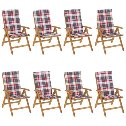 Chaises de jardin inclinables et coussins lot de 8 teck solide 2