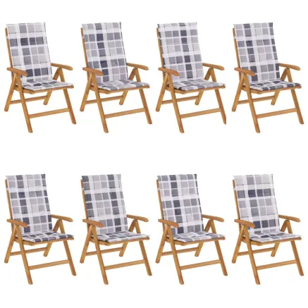 Chaises de jardin inclinables et coussins lot de 8 teck solide 2