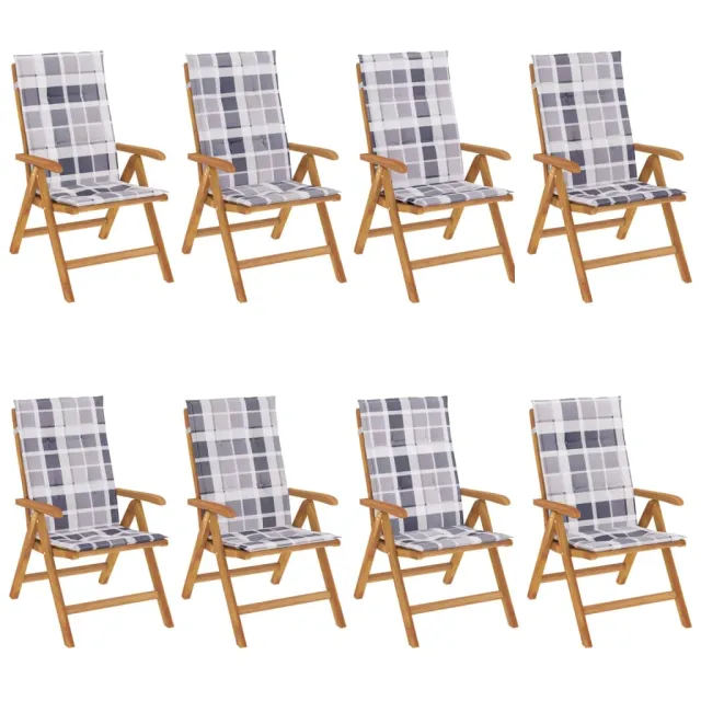 Chaises de jardin inclinables et coussins lot de 8 teck solide