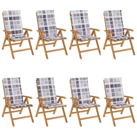 Chaises de jardin inclinables et coussins lot de 8 teck solide