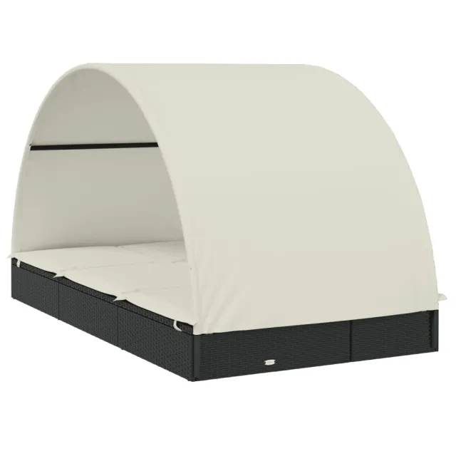 Transat 2 places avec toit rond noir 211x112x140 cm