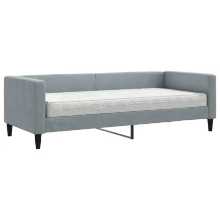 Lit de jour avec matelas gris clair 80x200 cm tissu 2