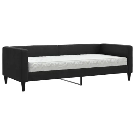 Lit de jour avec matelas noir 80x200 cm tissu 2