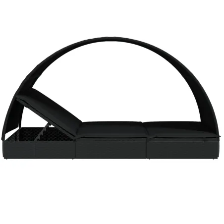 Transat 2 places avec toit rond noir 211x112x140 cm