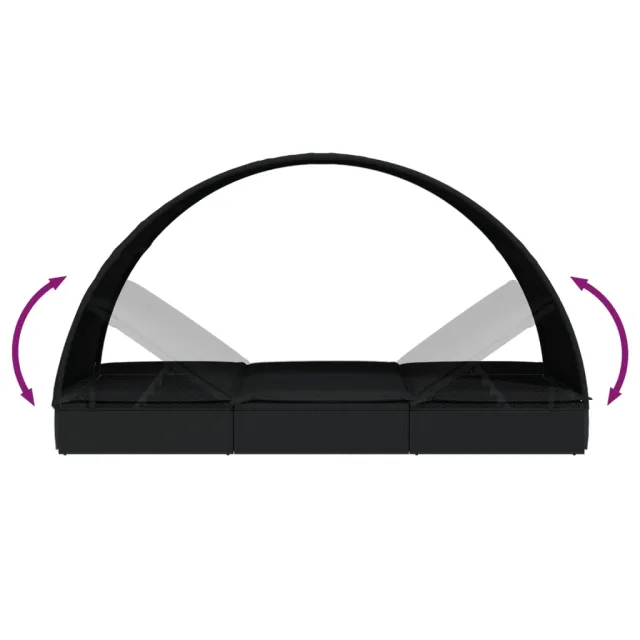 Transat 2 places avec toit rond noir 211x112x140 cm