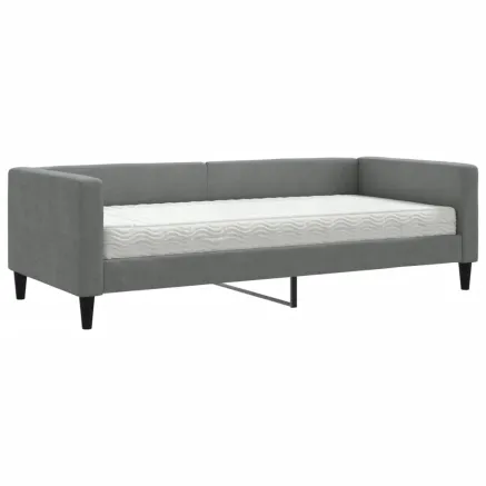 Lit de jour avec matelas gris foncé 90x200 cm tissu 2